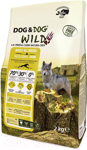 Изображение товара Сухой корм для собак Gheda Petfood Dog&Dog Wild Regional Farm с курицей, уткой и кроликом (2кг)