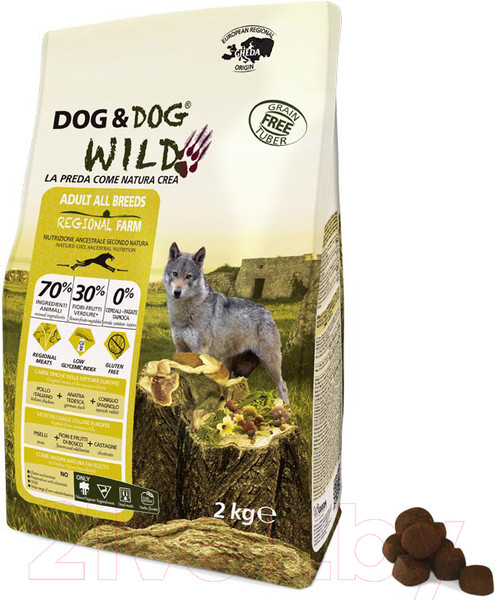 Изображение товара Сухой корм для собак Gheda Petfood Dog&Dog Wild Regional Farm с курицей, уткой и кроликом (2кг)
