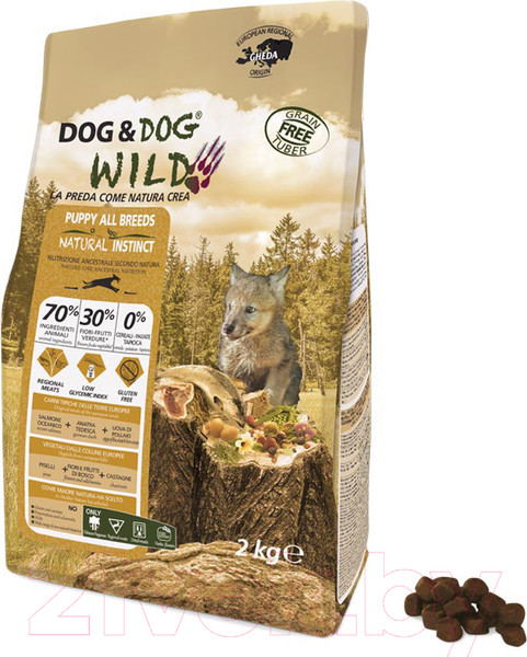 Изображение товара Сухой корм для собак Gheda Petfood Dog&Dog Wild Natural Instinct Puppy со свининой, уткой и лососем (12кг)