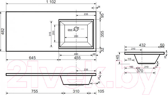 Изображение товара Тумба под умывальник Aquanet Токио 48 / 237744 (с ящиком)