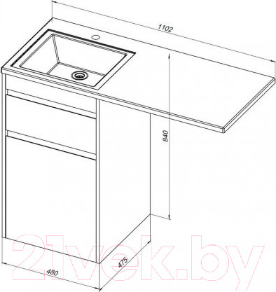 Изображение товара Тумба под умывальник Aquanet Токио 48 / 239289 (с ящиком)