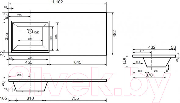 Изображение товара Тумба под умывальник Aquanet Токио 48 / 236915 (с ящиком)