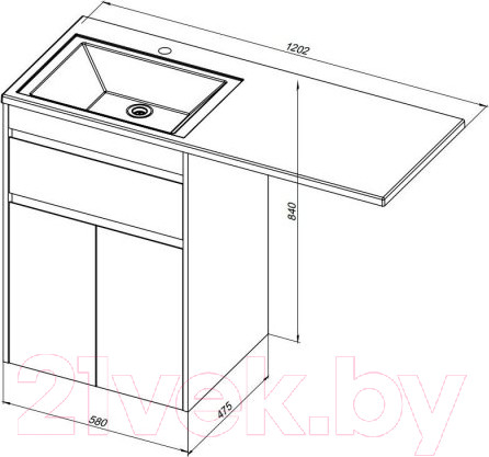 Изображение товара Тумба под умывальник Aquanet Токио 58 / 237745 (с ящиком)