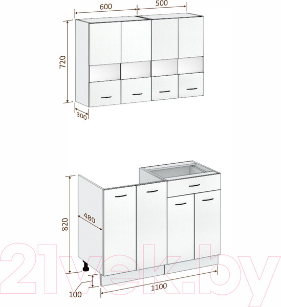 Изображение товара Кухонный гарнитур Кортекс-мебель Корнелия Экстра 1.1м без столешницы (дуб сонома/венге)