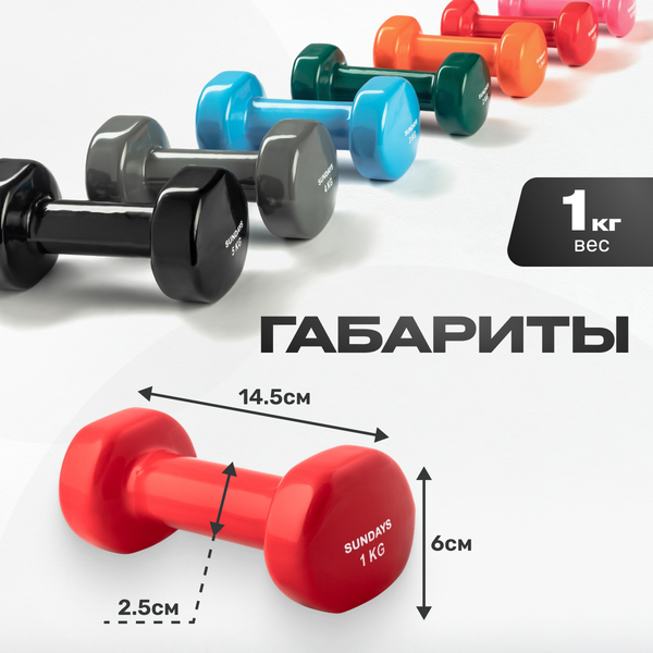 Изображение товара Гантель Sundays Fitness IR92005 (1кг, красный)