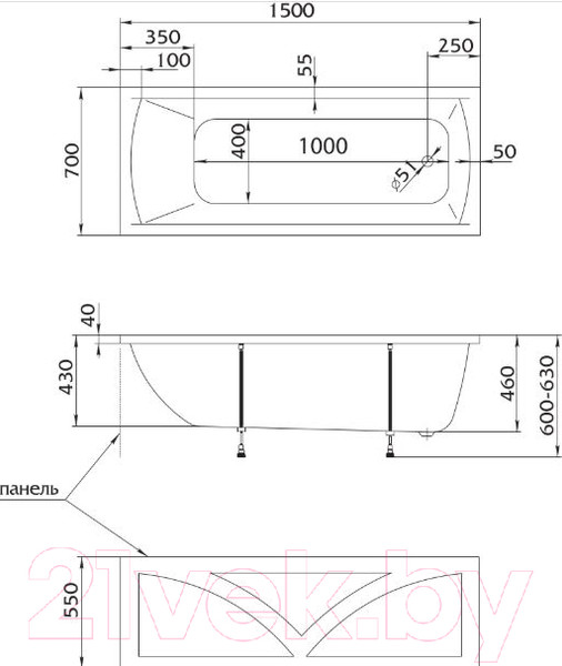 Изображение товара Ванна акриловая 1Марка Modern 155x70