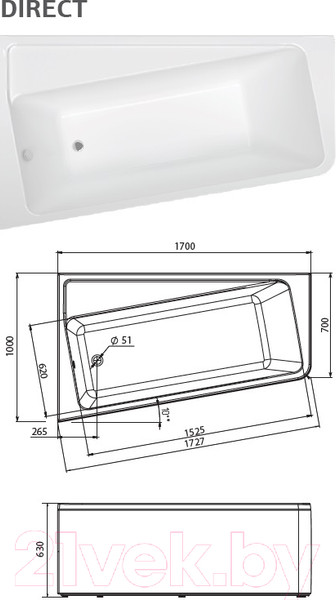 Изображение товара Ванна акриловая 1Марка Direct 170x100 L