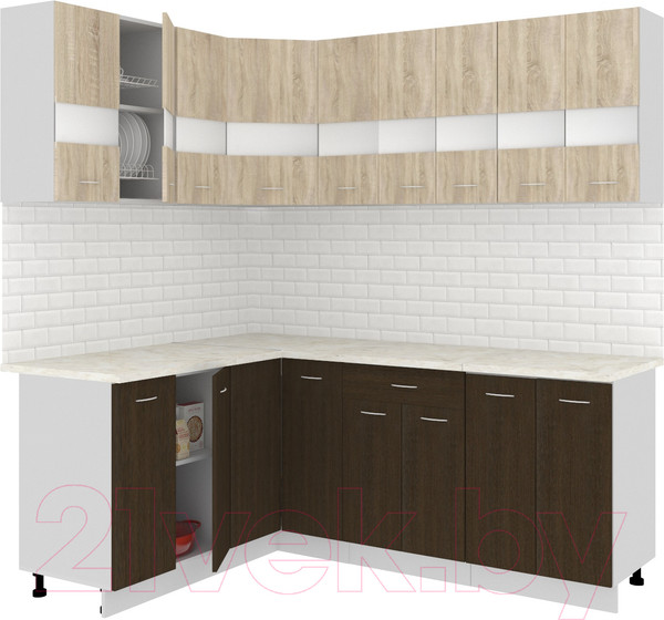 Изображение товара Кухонный гарнитур Кортекс-мебель Корнелия Экстра 1.5x2.1м (дуб сонома/венге/королевский опал)