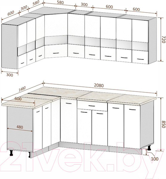 Изображение товара Кухонный гарнитур Кортекс-мебель Корнелия Экстра 1.5x2.1м (дуб сонома/венге/королевский опал)