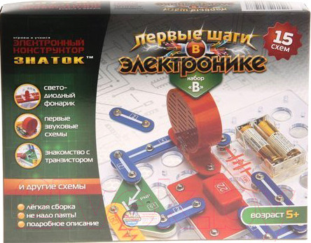 Изображение товара Научная игра Знаток Первые шаги в электронике. Набор В / 70197 (15 схем)
