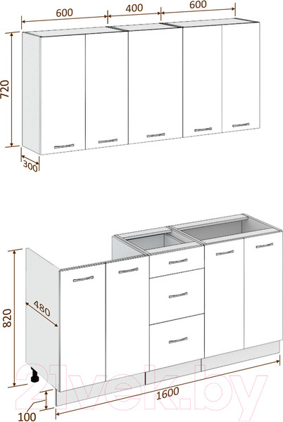 Изображение товара Кухонный гарнитур Кортекс-мебель Корнелия Лира 1.6 без столешницы (капучино/оникс)