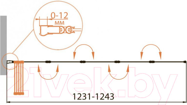 Изображение товара Стеклянная шторка для ванны Cezares Relax-V-5-120/140-P-Bi-R