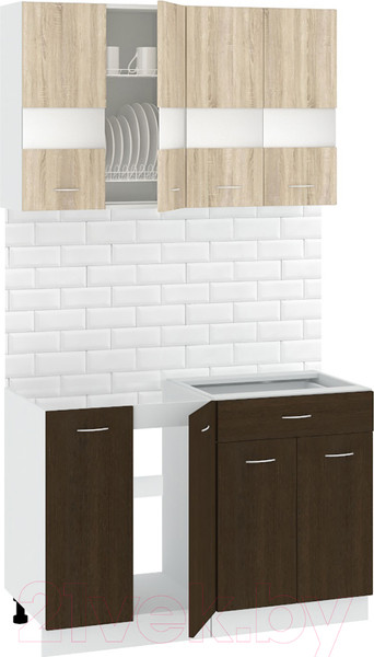 Изображение товара Кухонный гарнитур Кортекс-мебель Корнелия Экстра 1.2м без столешницы (дуб сонома/венге)