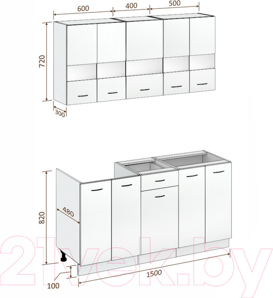 Изображение товара Кухонный гарнитур Кортекс-мебель Корнелия Экстра 1.5 без столешницы (дуб сонома)