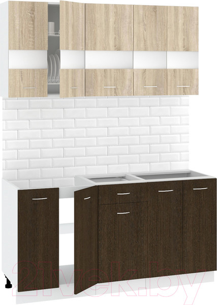 Изображение товара Кухонный гарнитур Кортекс-мебель Корнелия Экстра 1.5 без столешницы (дуб сонома/венге)