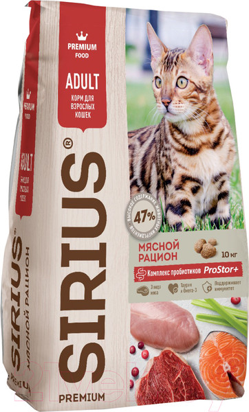 Изображение товара Сухой корм для кошек Sirius Для взрослых кошек мясной рацион (10кг)