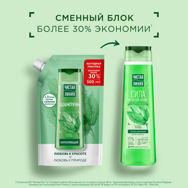 Изображение товара Шампунь для волос Чистая Линия Крапива укрепляющий для всех типов волос (400мл)