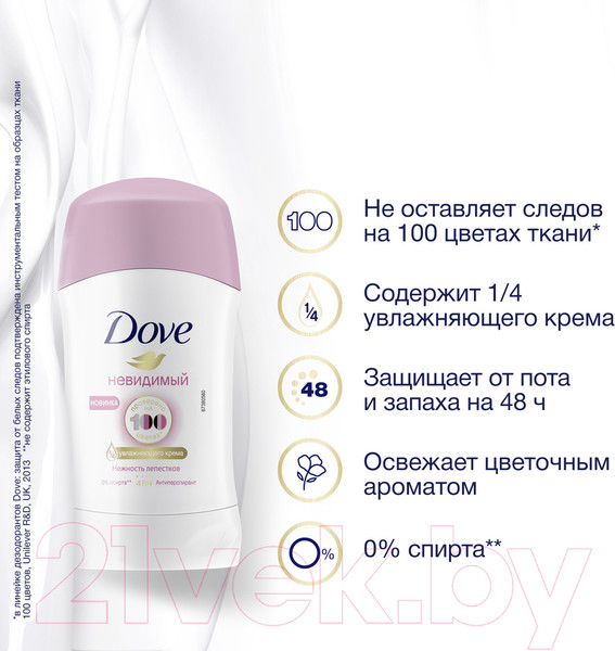 Изображение товара Антиперспирант-стик Dove Невидимый. Нежность лепестков (40мл)