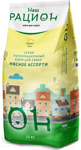 Изображение товара Сухой корм для собак Наш рацион Для взрослых собак мясное ассорти (15кг)