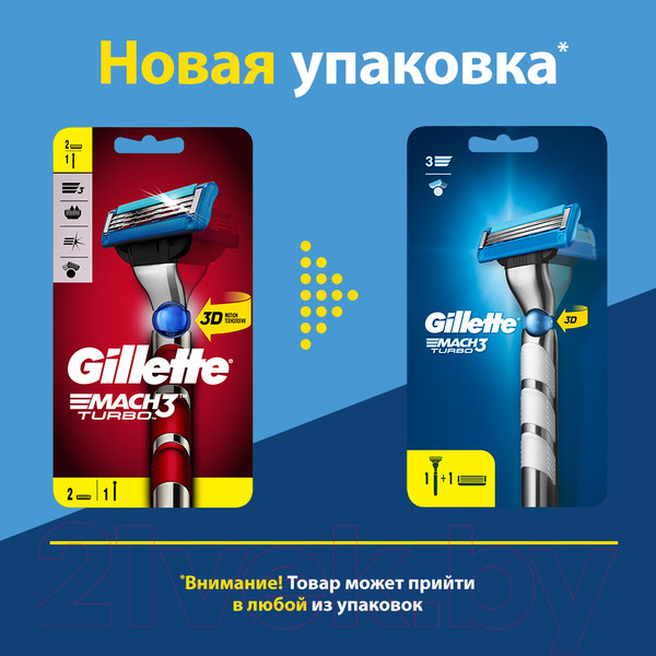 Изображение товара Бритвенный станок Gillette Mach3 Turbo красный (+ 2 кассеты)