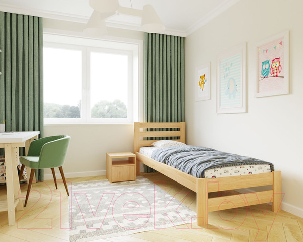 Изображение товара Односпальная кровать БАМА Массив Палермо 90x200 ольха (натуральный)