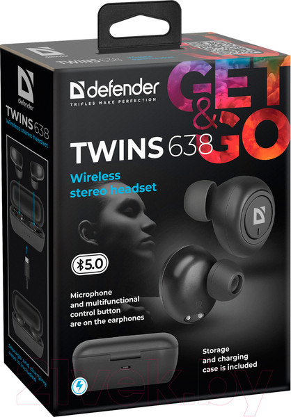 Изображение товара Беспроводные наушники Defender Twins 638 / 63638 (черный)