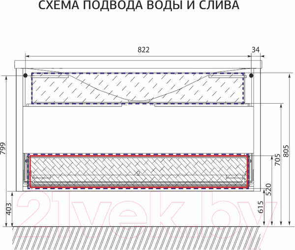 Изображение товара Тумба под умывальник 1Марка Seattle 90П / У72809 (черный камень)
