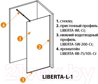 Изображение товара Душевая стенка Cezares LIBERTA-L-1-105-C-Cr