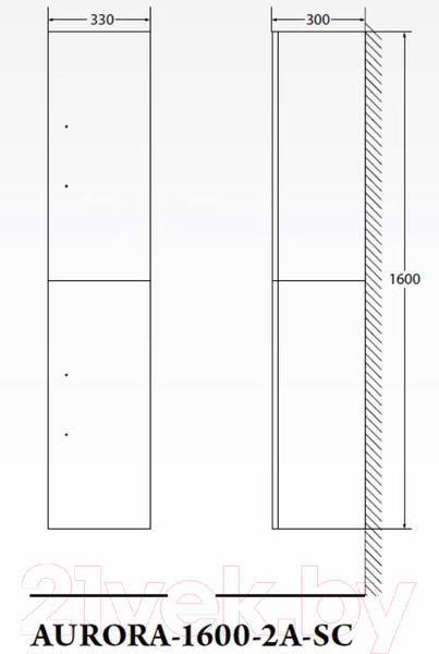 Изображение товара Шкаф-пенал для ванной BelBagno Aurora-1600-2A-SC-BL-P-L
