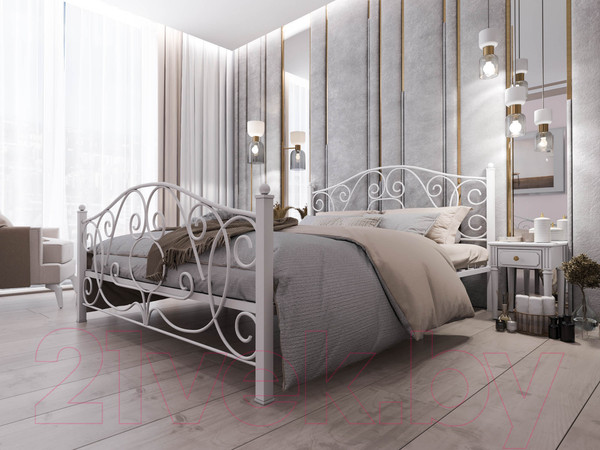 Изображение товара Двуспальная кровать Князев Мебель Виктория ВЯ.160.200.Б (белый муар)