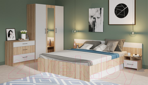 Изображение товара Комплект мебели для спальни Империал Алёна 3 (дуб сонома/белый)