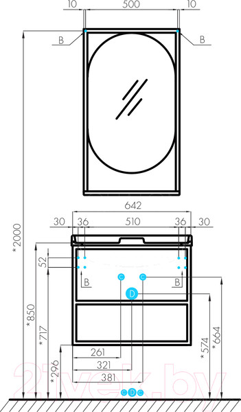 Изображение товара Тумба с умывальником Акватон Лофт Ф 65 (1A2423K0LTDY0)