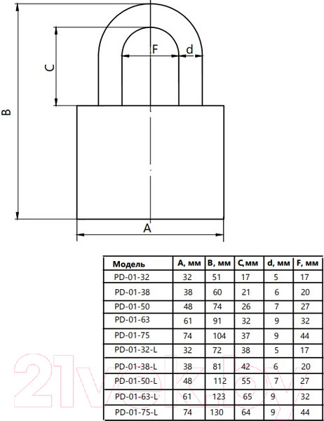 Изображение товара Замок навесной Apecs PD-01-32-L