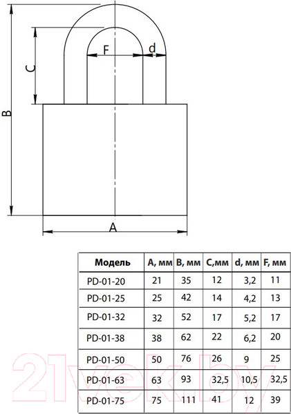 Изображение товара Замок навесной Apecs PD-01-38