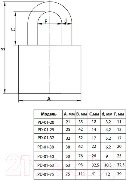 Изображение товара Замок навесной Apecs PD-01-50