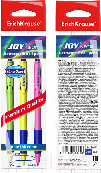 Изображение товара Набор шариковых ручек Erich Krause Ultra Glide Technology Joy Neon / 43344