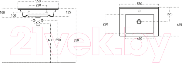 Изображение товара Тумба с умывальником Гамма 23о/кФ2-У 55 Атриа-9055 СТ85