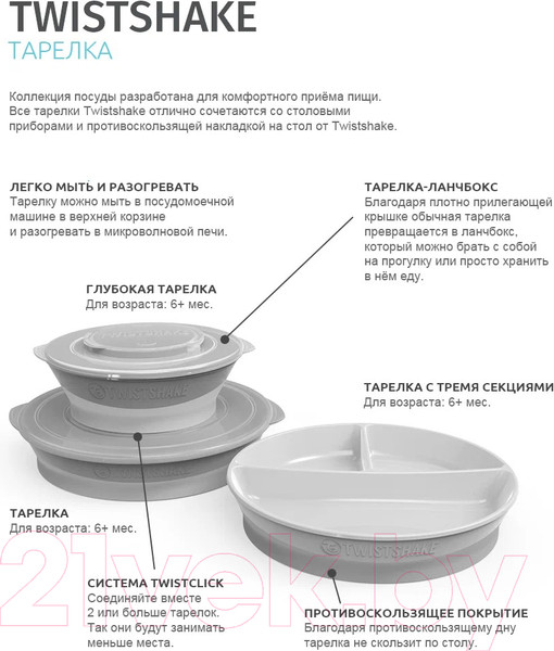 Изображение товара Тарелка для кормления Twistshake Plate / 78164 (пастельный серый)