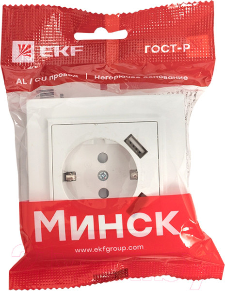 Изображение товара Розетка EKF Basic Минск СП 1-м 16А / ERR16-028-100-2USB (белый)