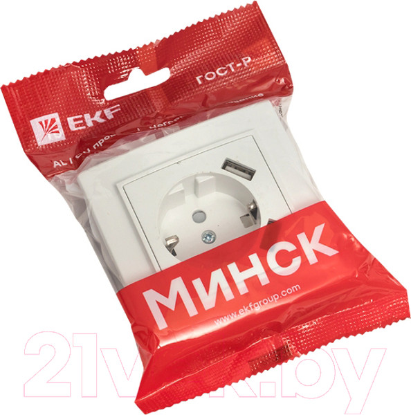 Изображение товара Розетка EKF Basic Минск СП 1-м 16А / ERR16-028-100-2USB (белый)
