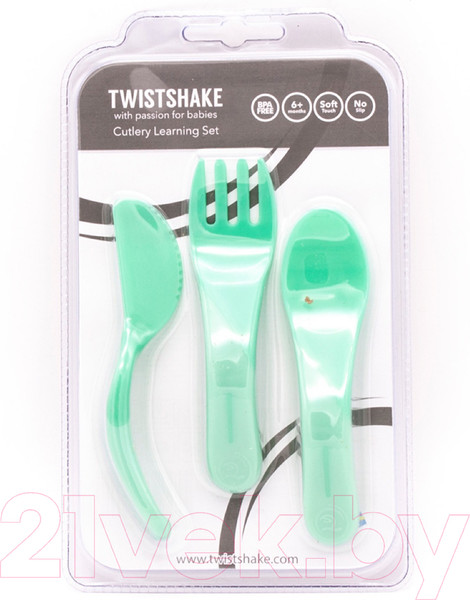 Изображение товара Набор столовых приборов для кормления Twistshake Learn Cutlery / 78201 (пастельный зеленый)