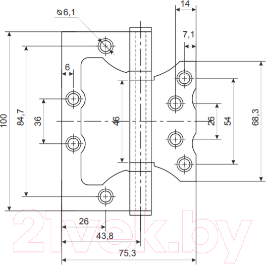 Изображение товара Петля дверная Vanger 100x75x2-P2-AB