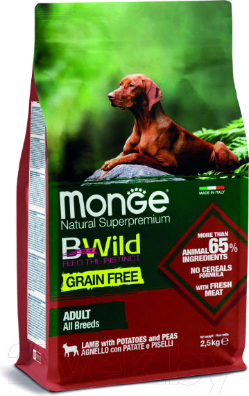 Изображение товара Сухой корм для собак Monge Bwild Grain Free Lamb (2.5кг)