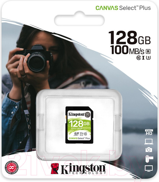 Изображение товара Карта памяти Kingston Canvas Select Plus SDXC (Class10) 128GB (SDS2/128GB)