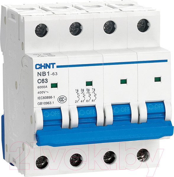 Изображение товара Выключатель автоматический Chint NB1-63 4P 10A 6kА C / 179740