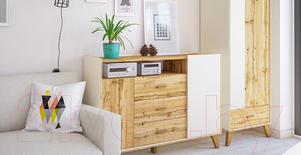 Изображение товара Тумба Мебель-Неман Сканди МН-036-01 (дуб вотан/белый)