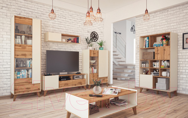 Изображение товара Шкаф с витриной Мебель-Неман Сканди МН-036-08 (дуб вотан/белый)