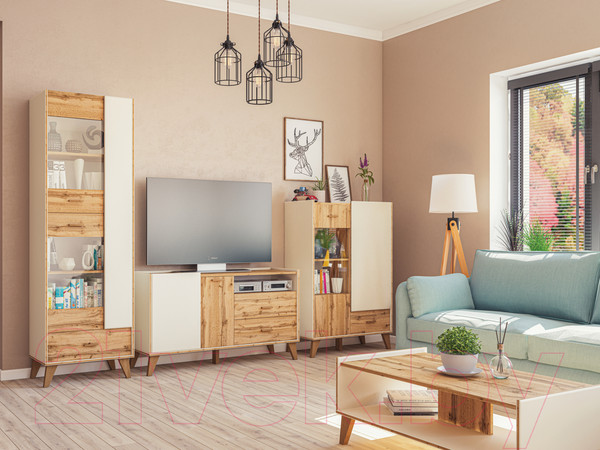 Изображение товара Шкаф с витриной Мебель-Неман Сканди МН-036-08 (дуб вотан/белый)