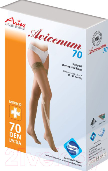Изображение товара Чулки компрессионные Aries Avicenum 70 с кружевом и закрытым носком / 9999 (L)