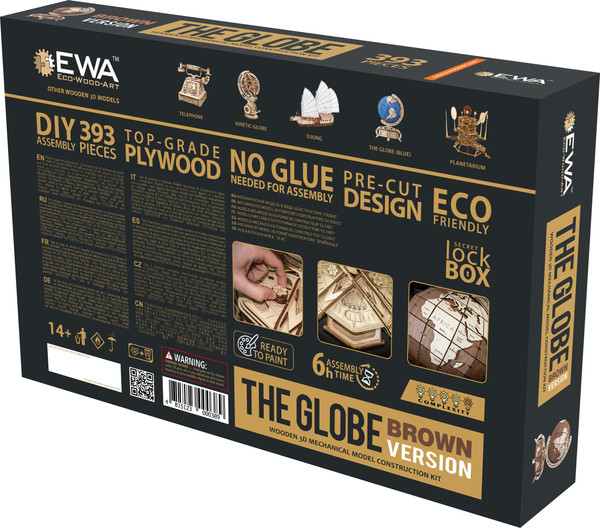 Изображение товара Сборная модель EWA Глобус. Образовательная 3D модель Земли (коричневый)